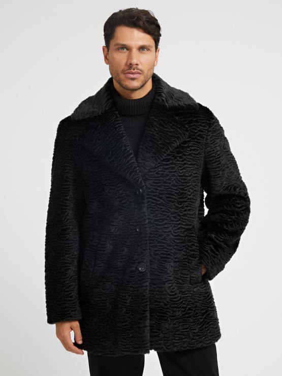 Guess črn Plašč Iz Umetnega Krzna