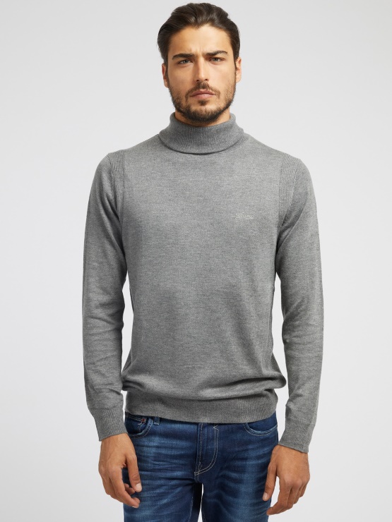 Guess Pulover Z Ovratnikom, Siv