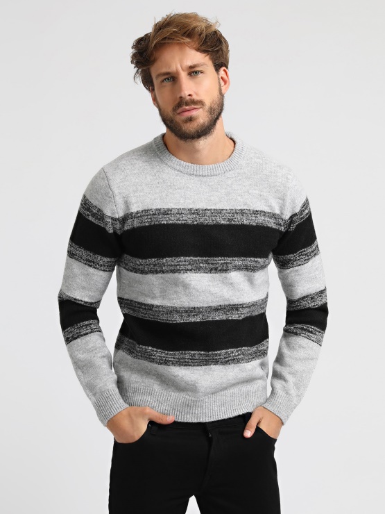 Guess črtast Pulover Siv