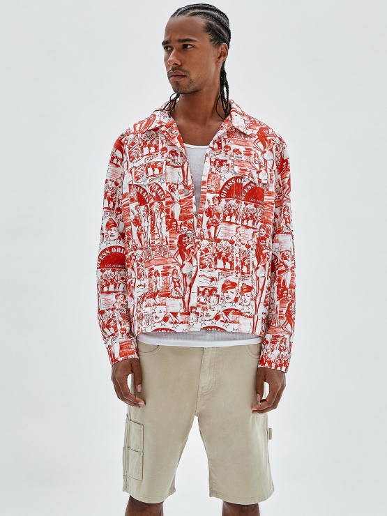 Guess Bela Jakna Z Večplastnim Potiskom