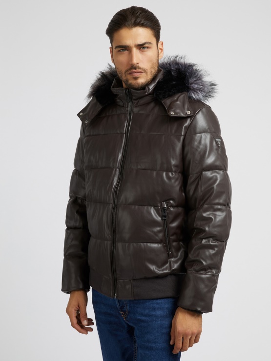 Pufer Iz Umetnega Usnja Rjav Guess