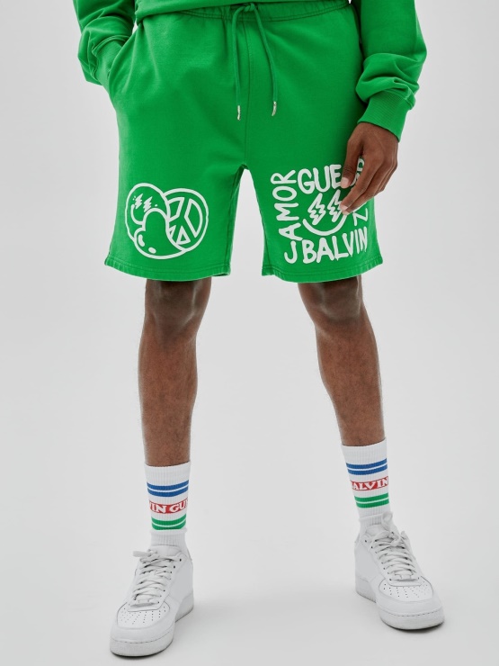 Guess Zelene Kratke Hlače S Potiskom Spredaj