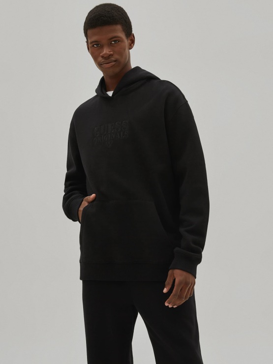 črn Pulover S Kapuco Guess