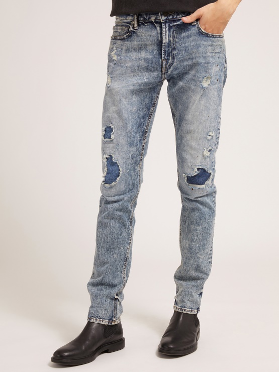Guess Modre Skinny Fit Denim Hlače Odrgnjene