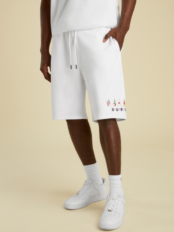 Guess Kratke Hlače Z Vrvico Z Logotipom Bele