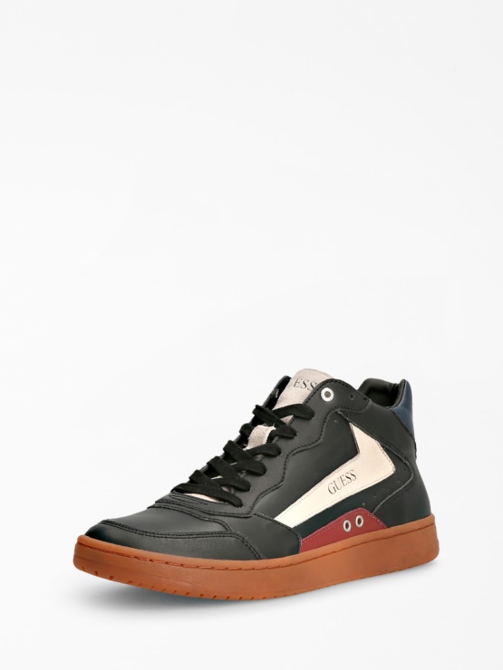 črne Visoke Superge Guess Pesaro Iz Pravega Usnja
