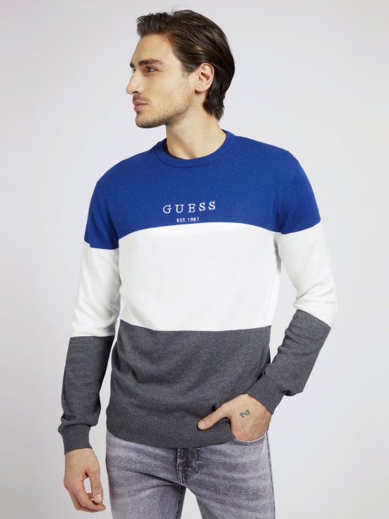 Guess črtast Pulover Moder Multi