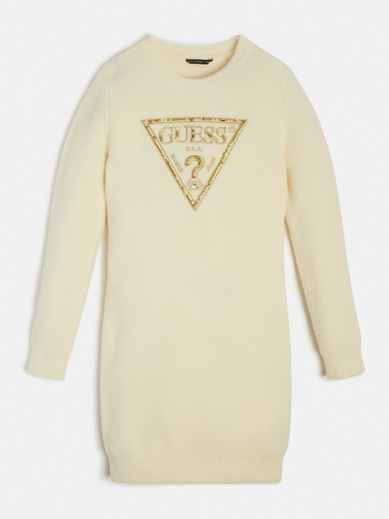 Bela Pulover Obleka Guess Trikotnik Logo