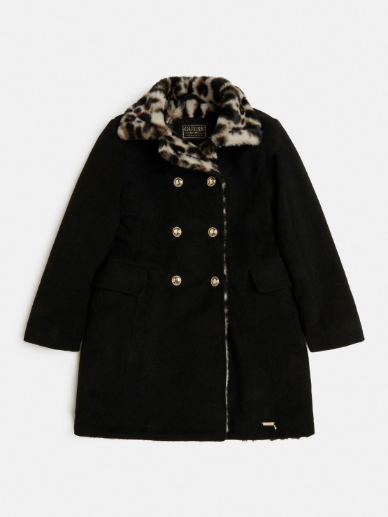 črn Plašč Iz Umetnega Krzna Guess