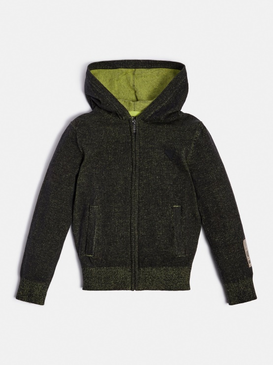 črn Pulover S Kapuco Na Zadrgo Guess