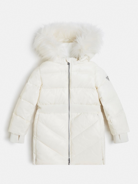 Bele Dolge Napihovalke Guess S Kapuco Iz Umetnega Krzna