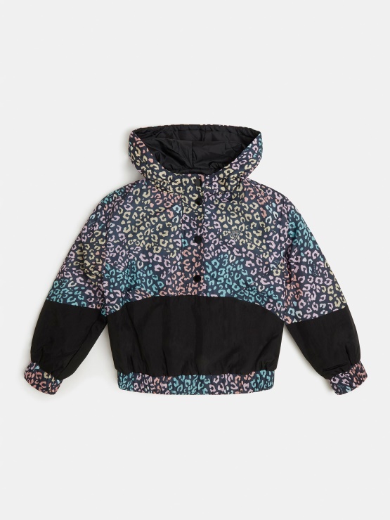 Guess črna Vetrovka Z Večplastnim Potiskom