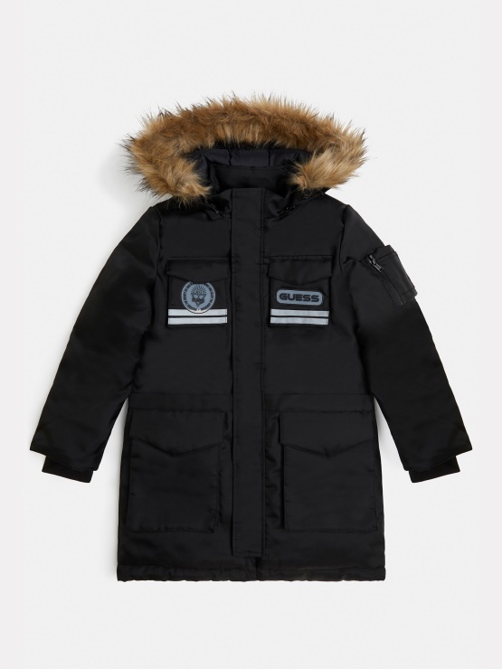 Guess črna Parka S Kapuco