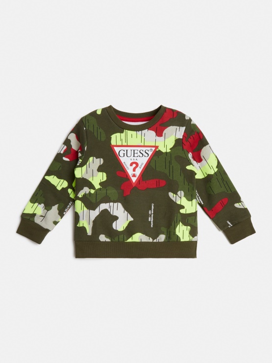 Zelen Pulover Z Večnamenskim Potiskom