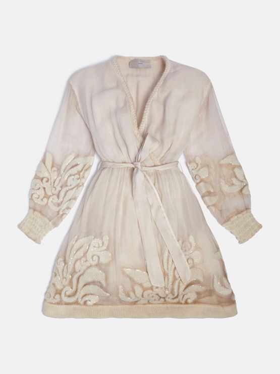 Bela Vezena Svilena Obleka Guess