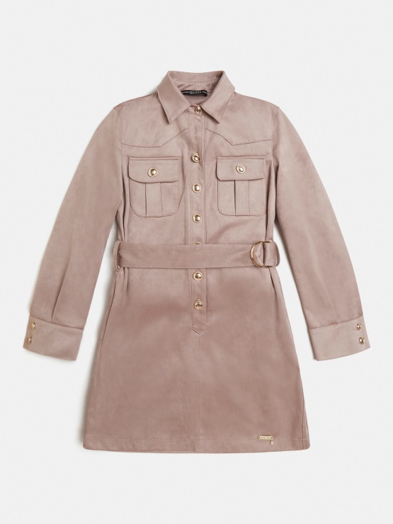 Bež Obleka Guess Iz Umetnega Semiša Z Logotipom