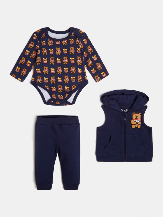 Telovnik Z Logotipom Spredaj In Hlače Guess Temno Modre Barve