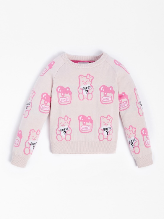 Roza Guess žakardni Pulover Z Logotipom