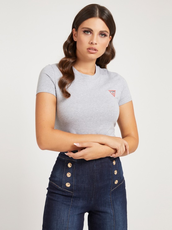 Siva Majica Z Več Trikotnimi Logotipi Guess