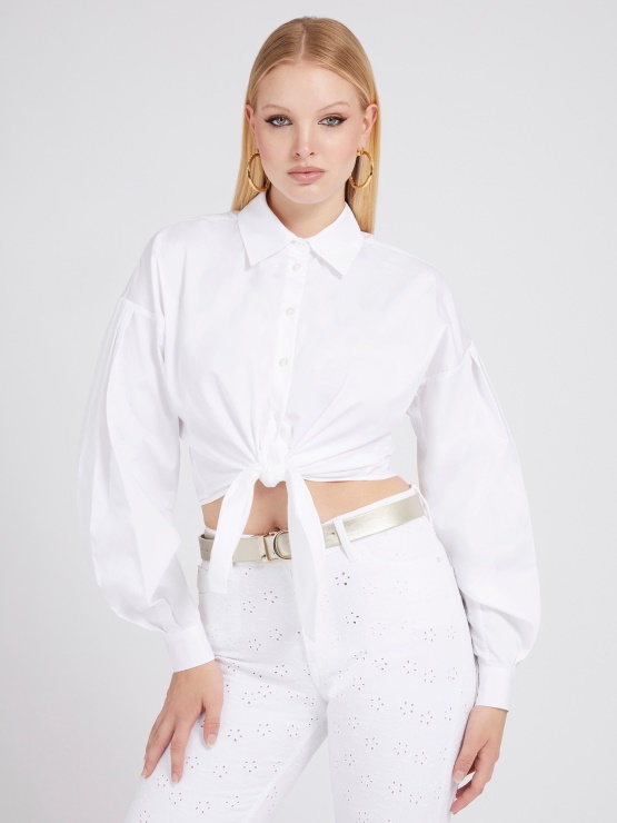 Bombažna Srajca S Pentljo Bela Guess