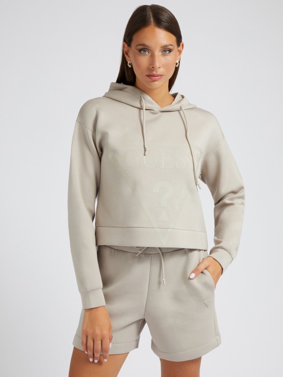 Guess Bež Pulover Z Logotipom Spredaj