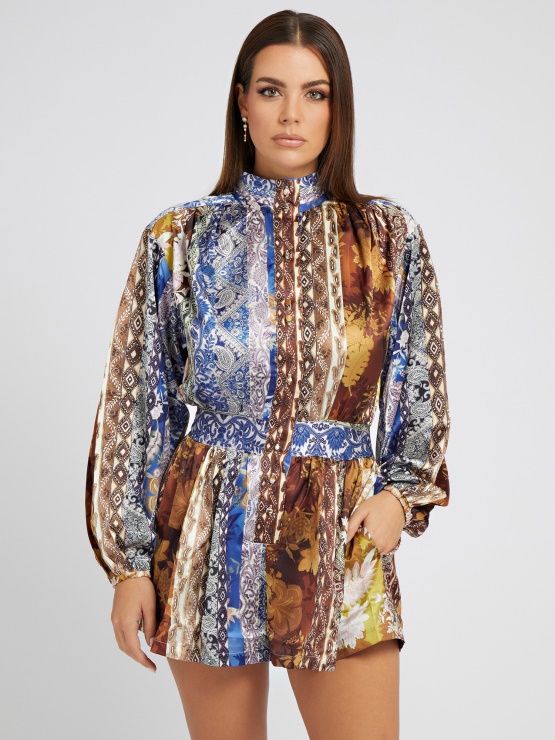 Kratek Kombinezon Z Večbarvnimi Vzorci Po Celem Potisku Guess