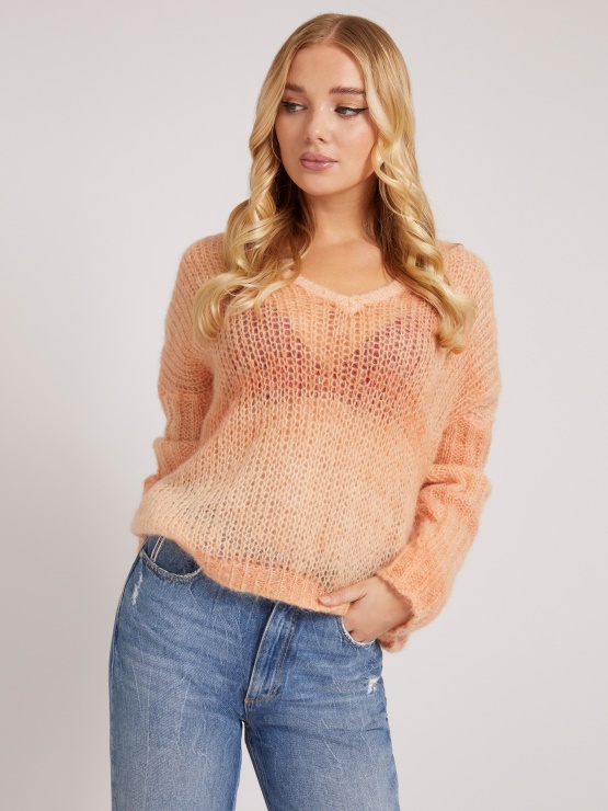 Guess Oranžen Pulover Iz Mešanice Volne