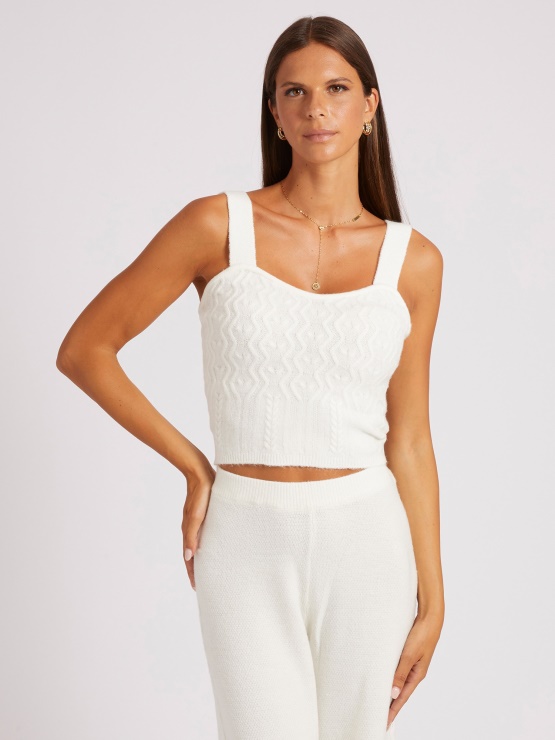 Guess Kabelski Pleteni Zgornji Del Puloverja Iz Mešanice Kašmirja, Bel