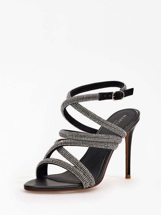 Usnjeni Sandali Marciano Z Rhinestones črni Guess