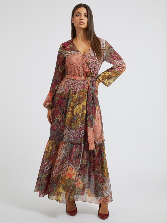 Dolga Obleka S Potiskom Po Celem Guess Rdeča