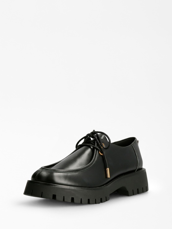 črne Mokasine Z Vezalkami Guess Mirka Iz Pravega Usnja