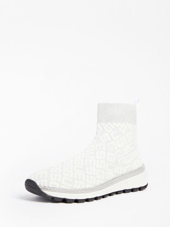 Bele Pletene Visoke Superge Z Logotipom Zyla Guess