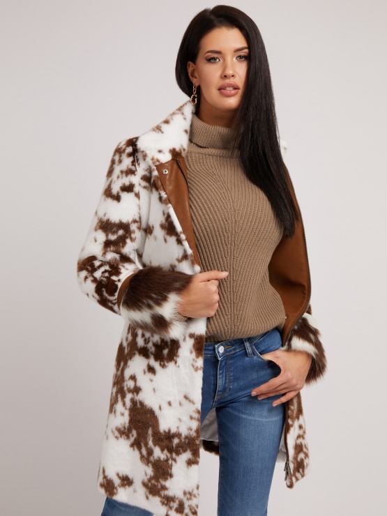 Bel Večplastni živalski Plašč Iz Umetnega Krzna Guess