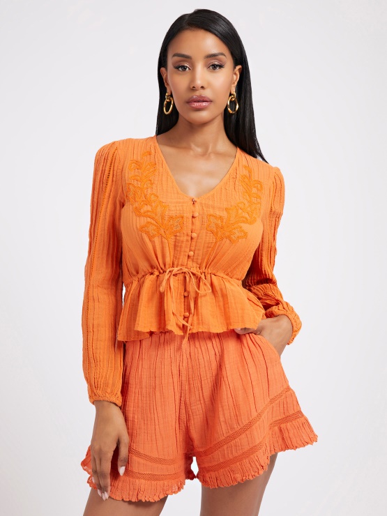 Oranžna Guess Plisirana Bluza