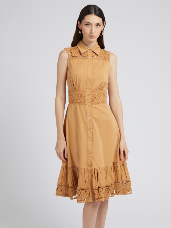 Bež Obleka Guess S Kvačkanimi Detajli