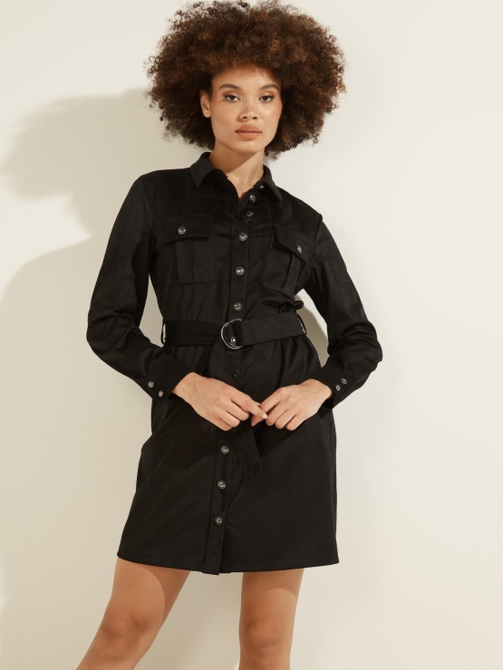 črna Obleka Guess Iz Umetnega Semiša