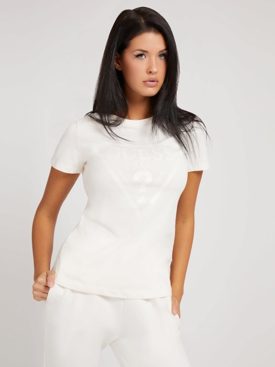 Guess Bela Majica S Sprednjim Logotipom