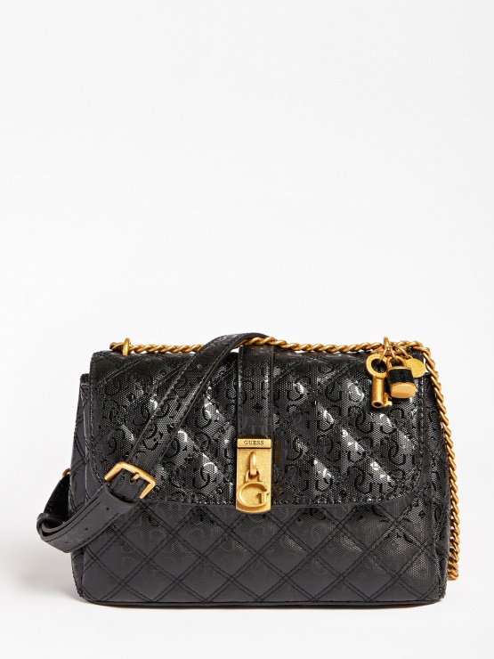 črna Torbica Za čez Ramo Z Logotipom Gaia 4g Guess