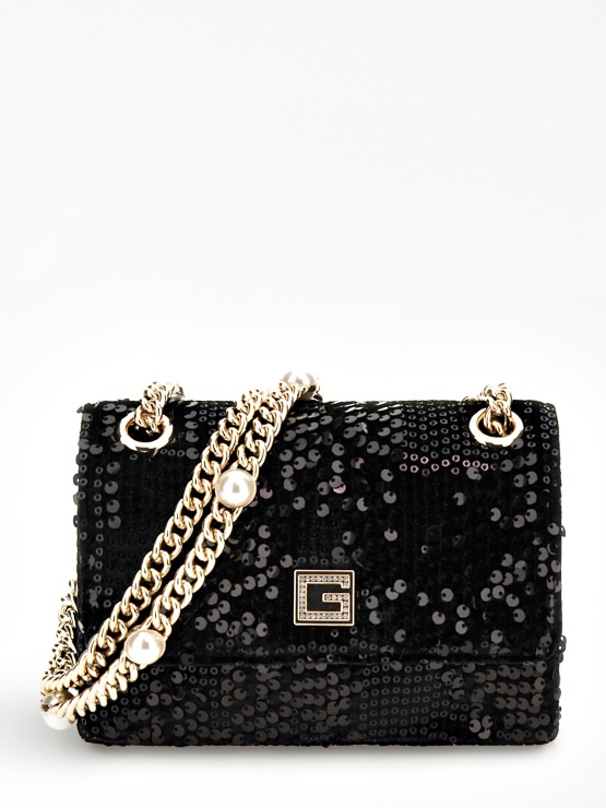 črna Guess Ever Mini Crossbody Z Bleščicami