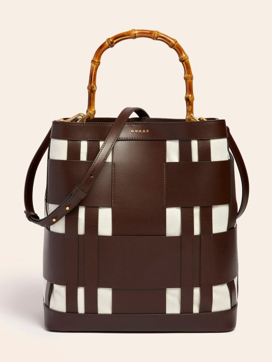 Guess Rjava Aida Tkana Torba Za Potepuhe Iz Pravega Usnja