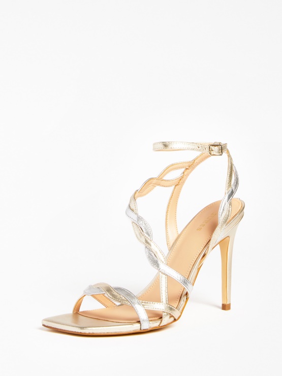 Guess Gold Syivia Sandal Z Laminiranimi Detajli