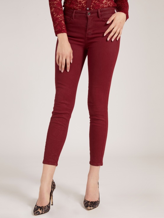 Bordo Guess Prevlečene Ozke Denim Hlače