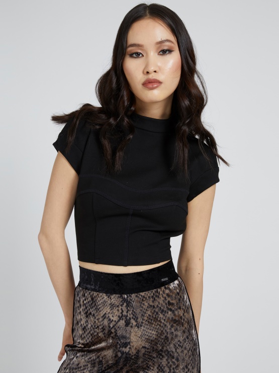 črn Ponte Pleten Odrezan Top Guess