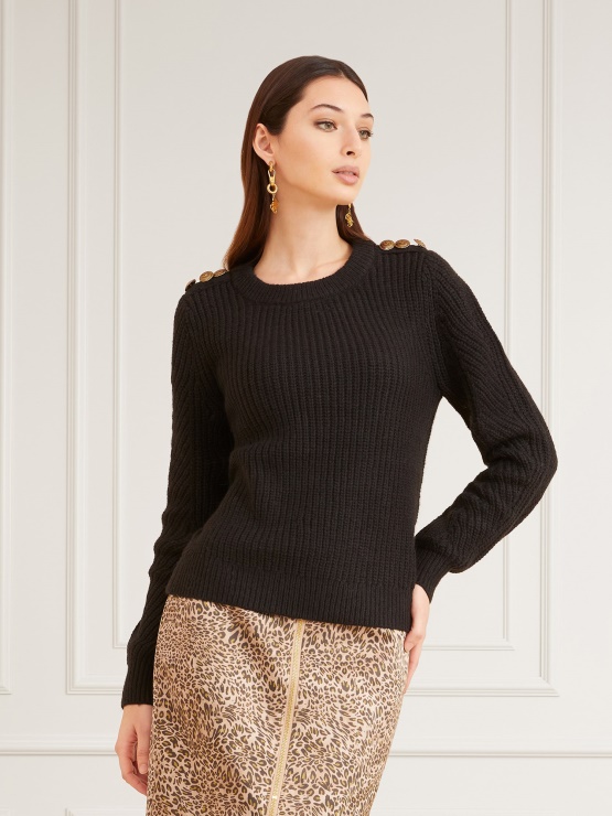 črn Pulover Iz Mešanice Volne Marciano Guess