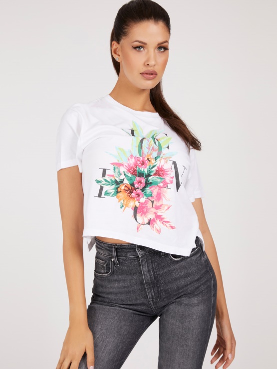 Ikona Logotip Obrezovanje Majica Guess Bela