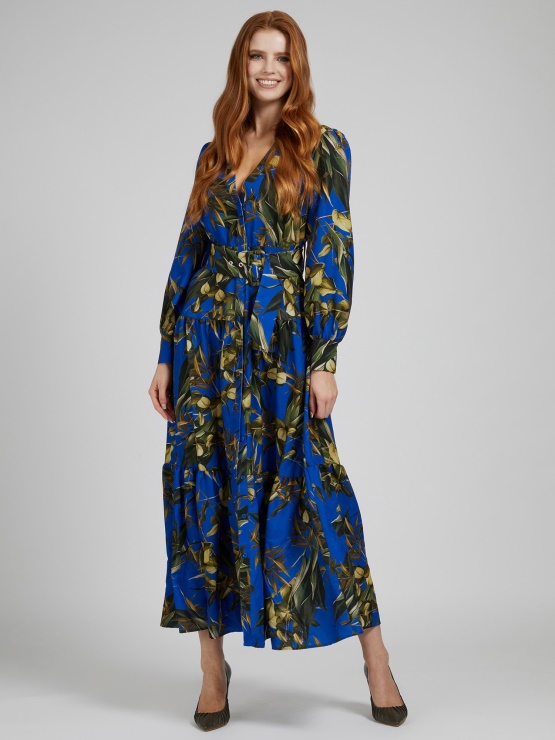 Dolga Obleka S Potiskom Po Celem Modrem Multi Guessu