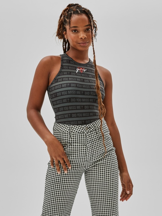 Guess črn Bodi Brez Rokavov Z Logotipom Spredaj