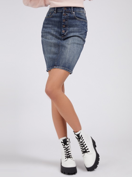 Guess Modro Denim Krilo Z Izpostavljenimi Gumbi