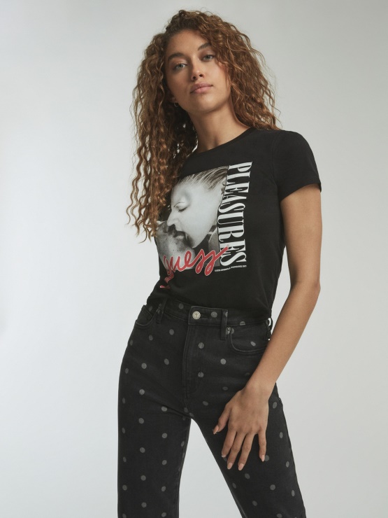 Guess Place Print Crop Top črna
