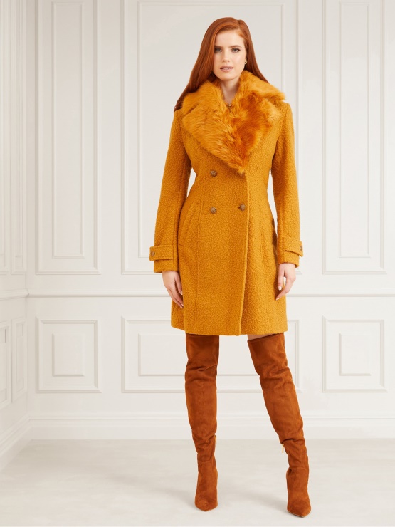 Bež Plašč Guess Marciano Z Detajli Iz Umetnega Krzna